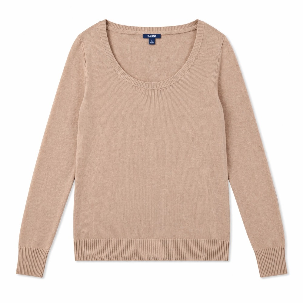 Old Navy Softest Ultra Women's Medium Tan Knit Sweater Scoop Neck Long‎ Sleeve